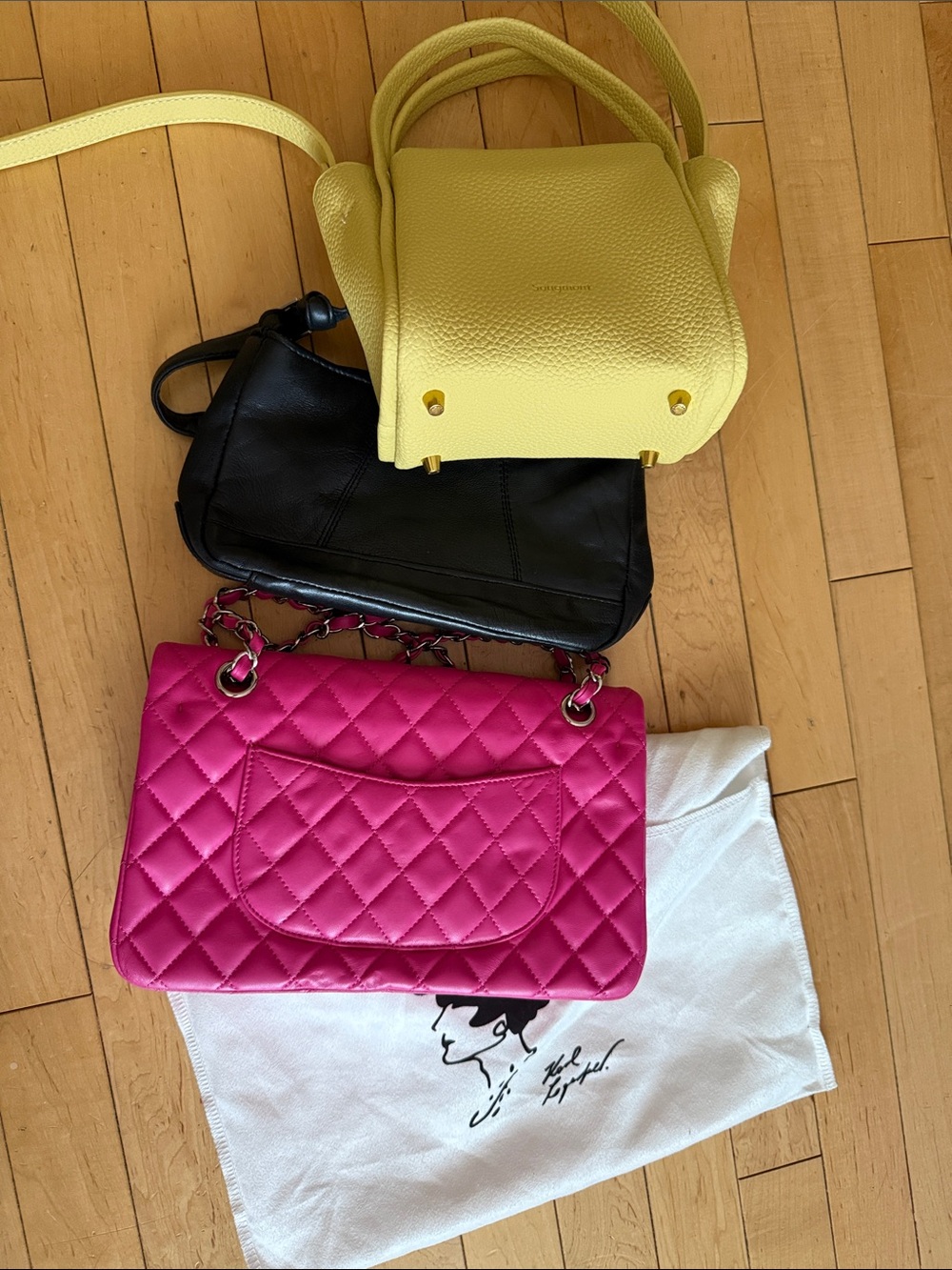 Two real leather bags& yellow bag bundle